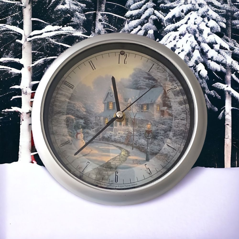 Thomas Kinkade Wall Clock 2004‎ The Night Before Christmas Musical Winter VIDEO.